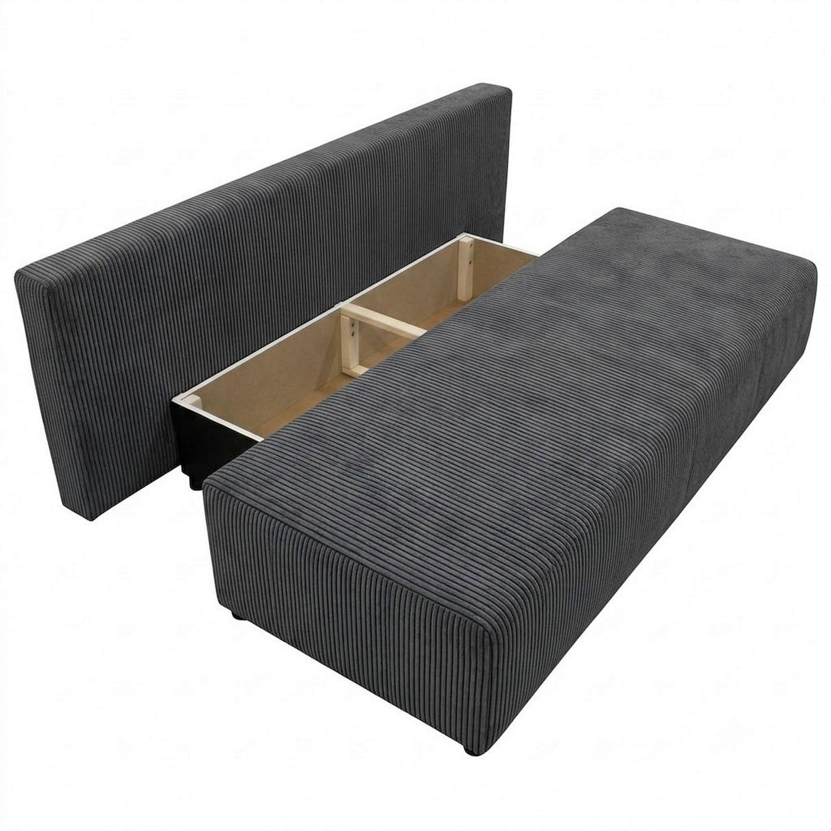 SCHLAFSOFA MILKY Cord Dunkelgrau  inkl. Rückenkissen, Armlehnenkissen, Bettkasten  - Dunkelgrau/Schwarz, Design, Kunststoff/Textil (206/87/88cm) - MID.YOU