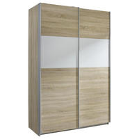 SCHWEBETÜRENSCHRANK 136/210/62 cm 2-türig Weiß, Sonoma Eiche  - Alufarben/Weiß, Basics, Holzwerkstoff/Metall (136/210/62cm) - Carryhome