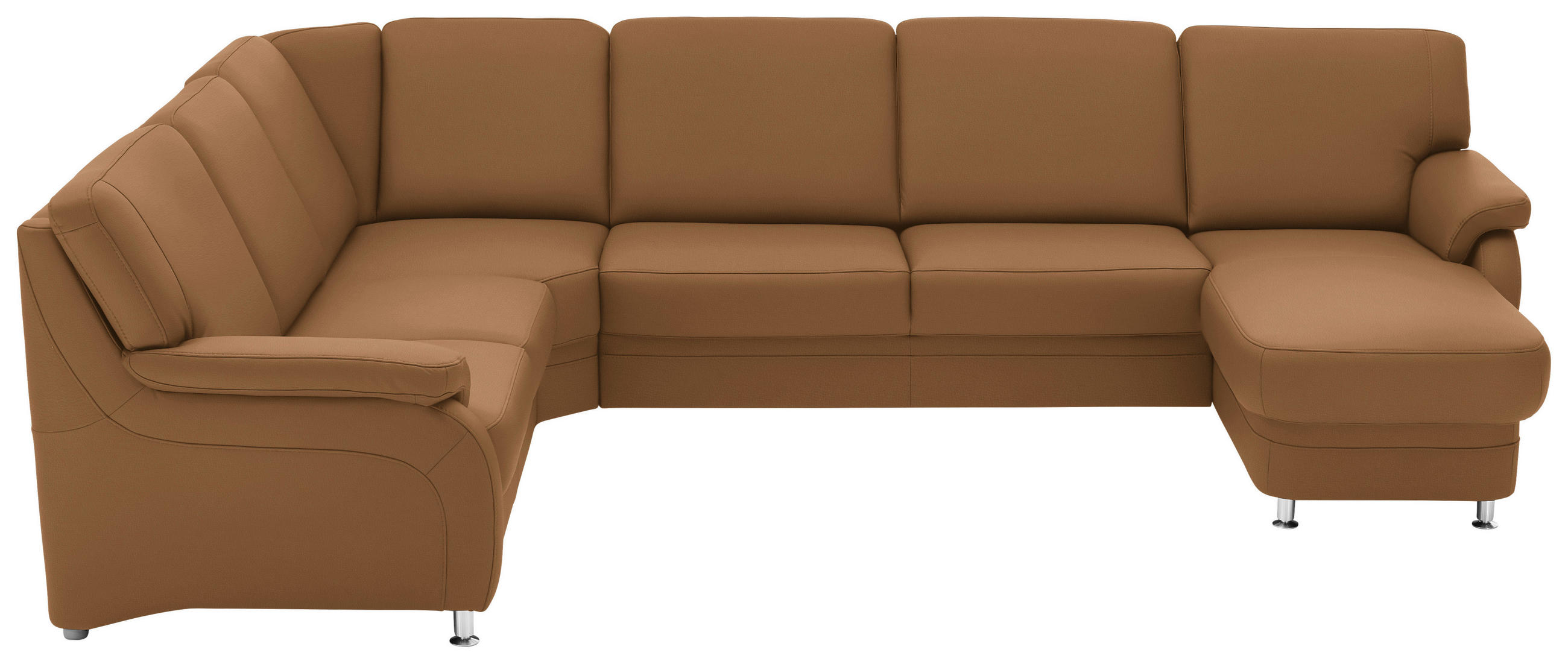 WOHNLANDSCHAFT Echtleder Hellbraun  - Hellbraun/Alufarben, Konventionell, Leder/Metall (239/329/165cm) - Beldomo Premium