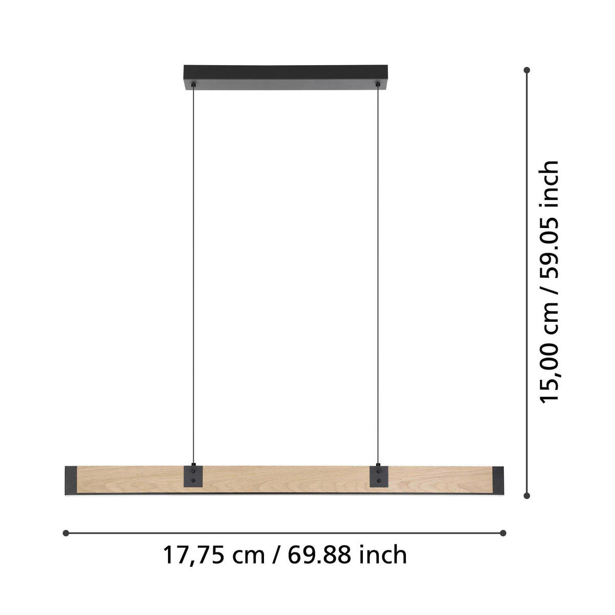 LED-HÄNGELEUCHTE 177,5/5/150 cm  - Schwarz/Braun, Natur, Holz/Metall (177,5/5/150cm) - Eglo