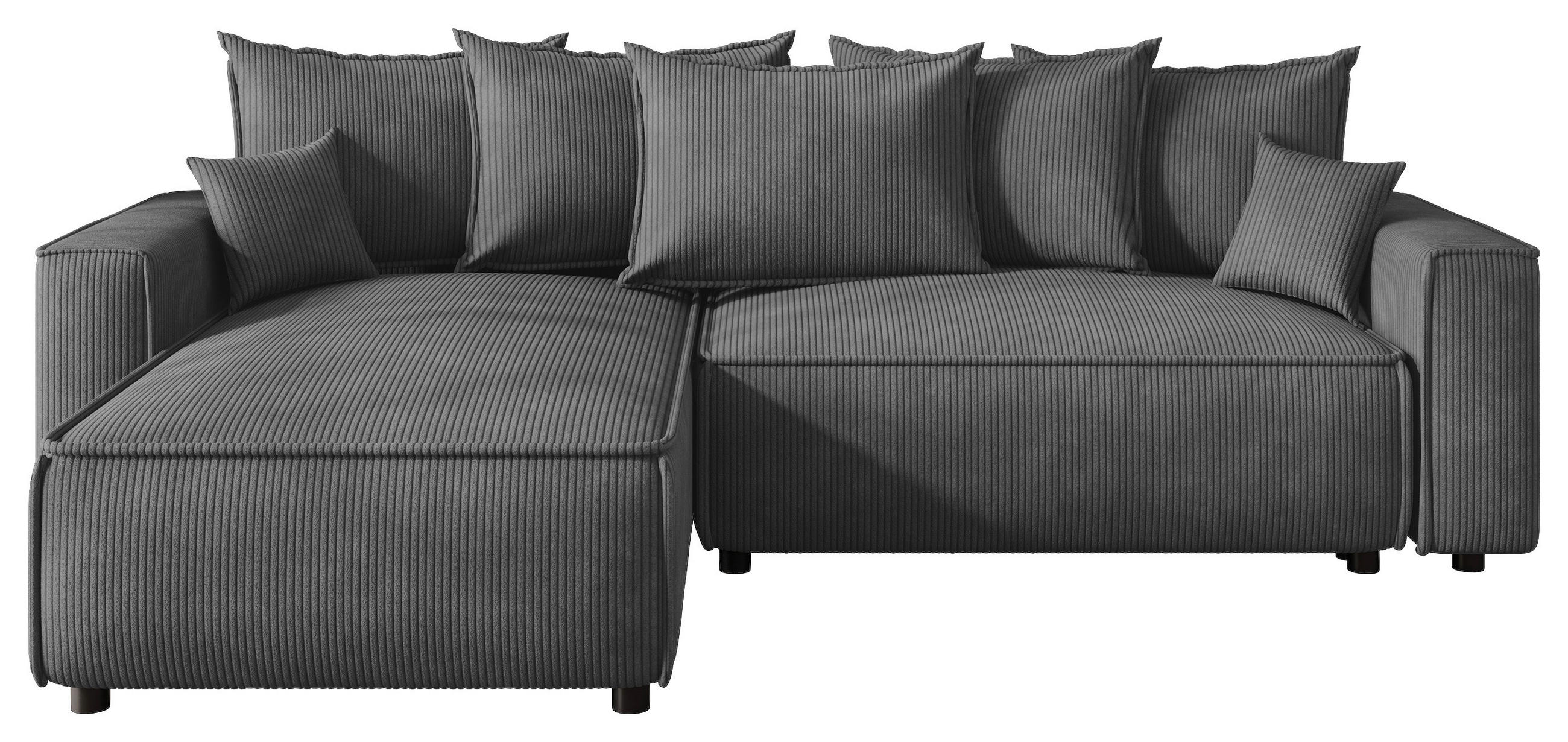 ECKSOFA 190/280 cm MERO in Cord Grau Zierkissen, Rückenkissen, Bettkasten  190/280 cm  - Schwarz/Grau, MODERN, Kunststoff/Textil (190/280cm) - MID.YOU