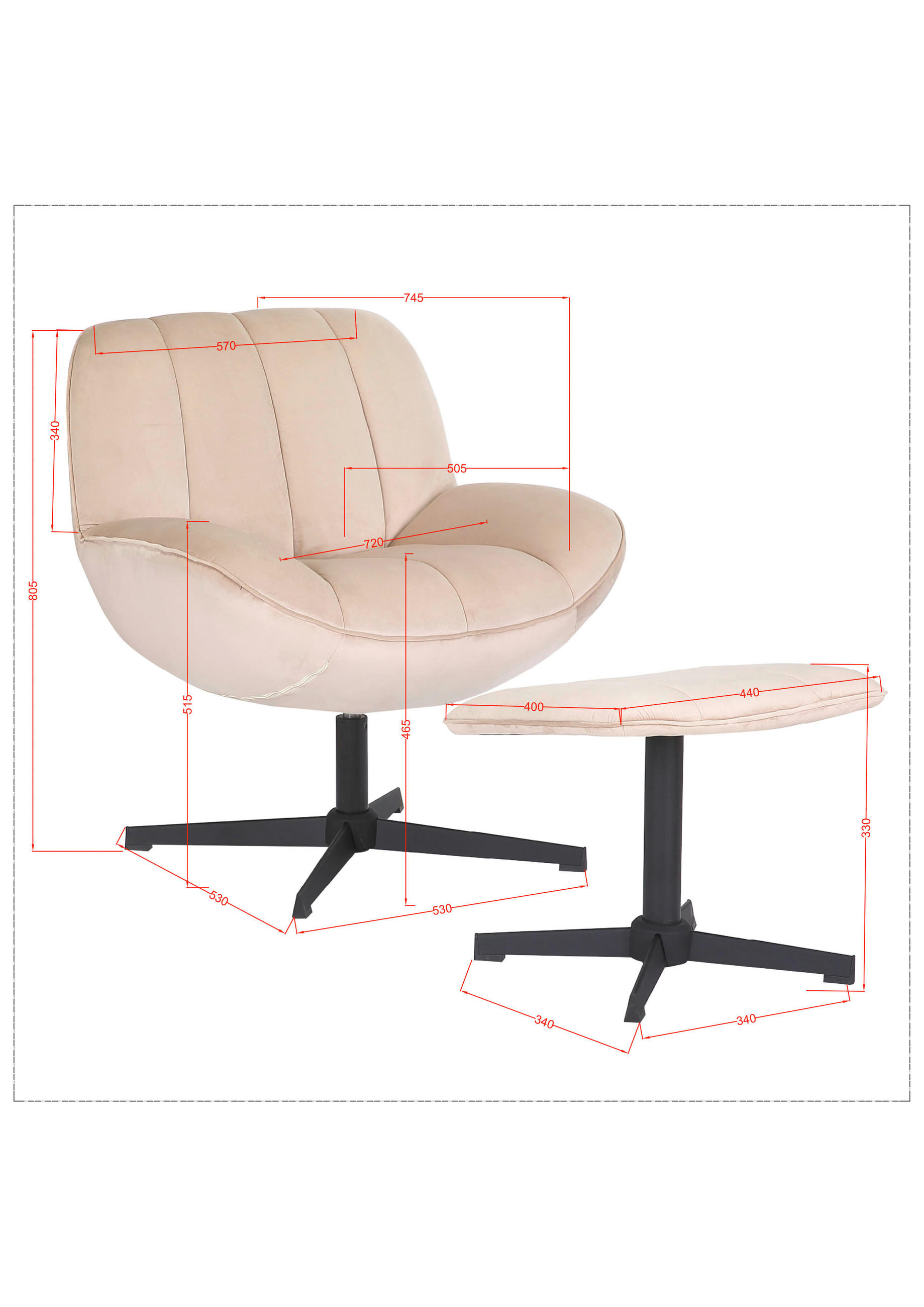 SESSELSET Samt    - Beige/Schwarz, Design, Textil/Metall (75/73/77cm) - Livetastic