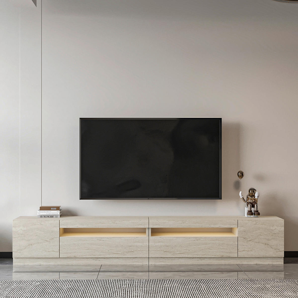 TV-BÄNK  36,8/40,2/240 cm 2 låda(or) stående, belysning  - cremefärgad, Design, trämaterial (36,8/40,2/240cm) - Livetastic