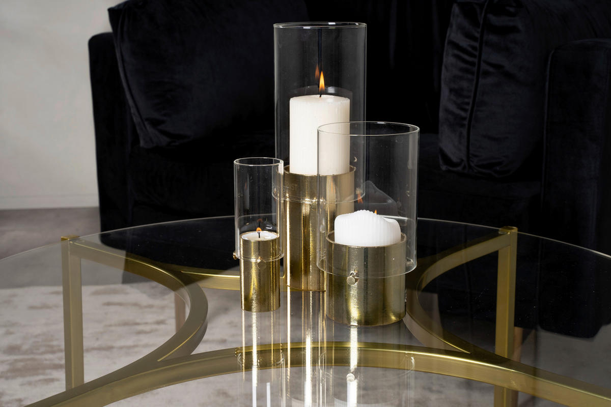COUCHTISCH in Metall, Glas 90/90/45 cm  - Messingfarben, Design, Glas/Metall (90/90/45cm) - Livetastic