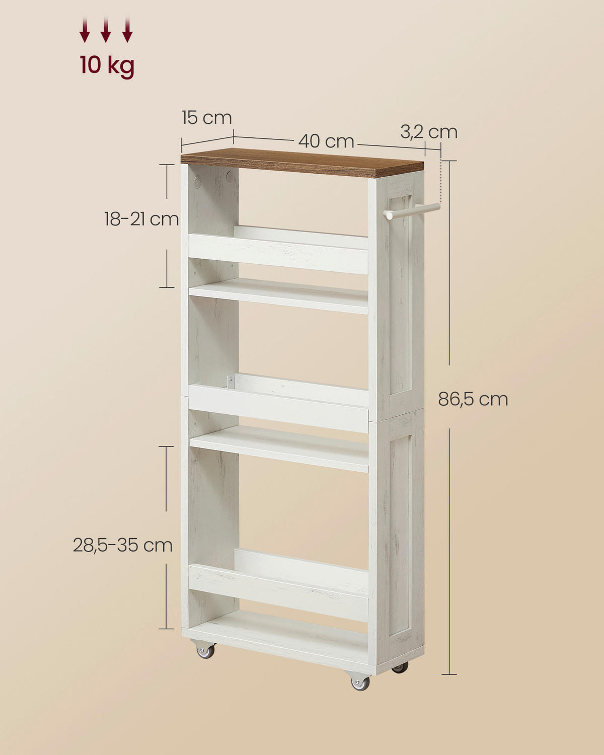 SERVIERWAGEN Weiß, Braun  - Weiß/Braun, Basics, Holzwerkstoff/Kunststoff (40/86,5/15cm)