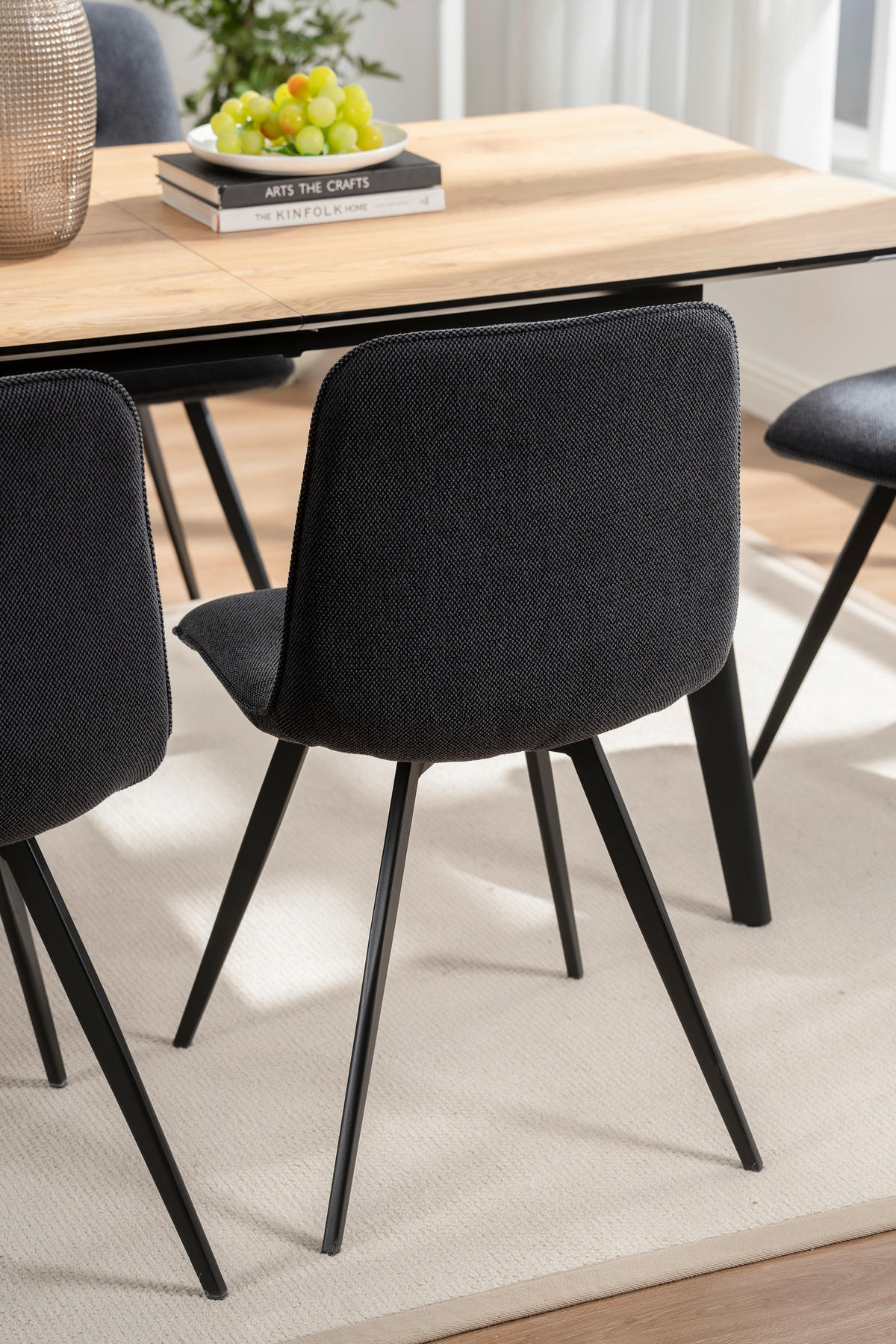 TISCHGRUPPE Holz, Metall, Textil, Holzwerkstoff Schwarz, Eichefarben  - Eichefarben/Schwarz, Basics, Holz/Holzwerkstoff (46/160-200/89/76/55/90cm) - Livetastic