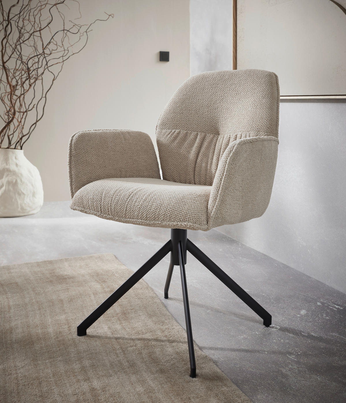 ARMLEHNSTUHL  in Chenille  - Creme/Schwarz, Design, Textil (66/89/66cm) - Dieter Knoll