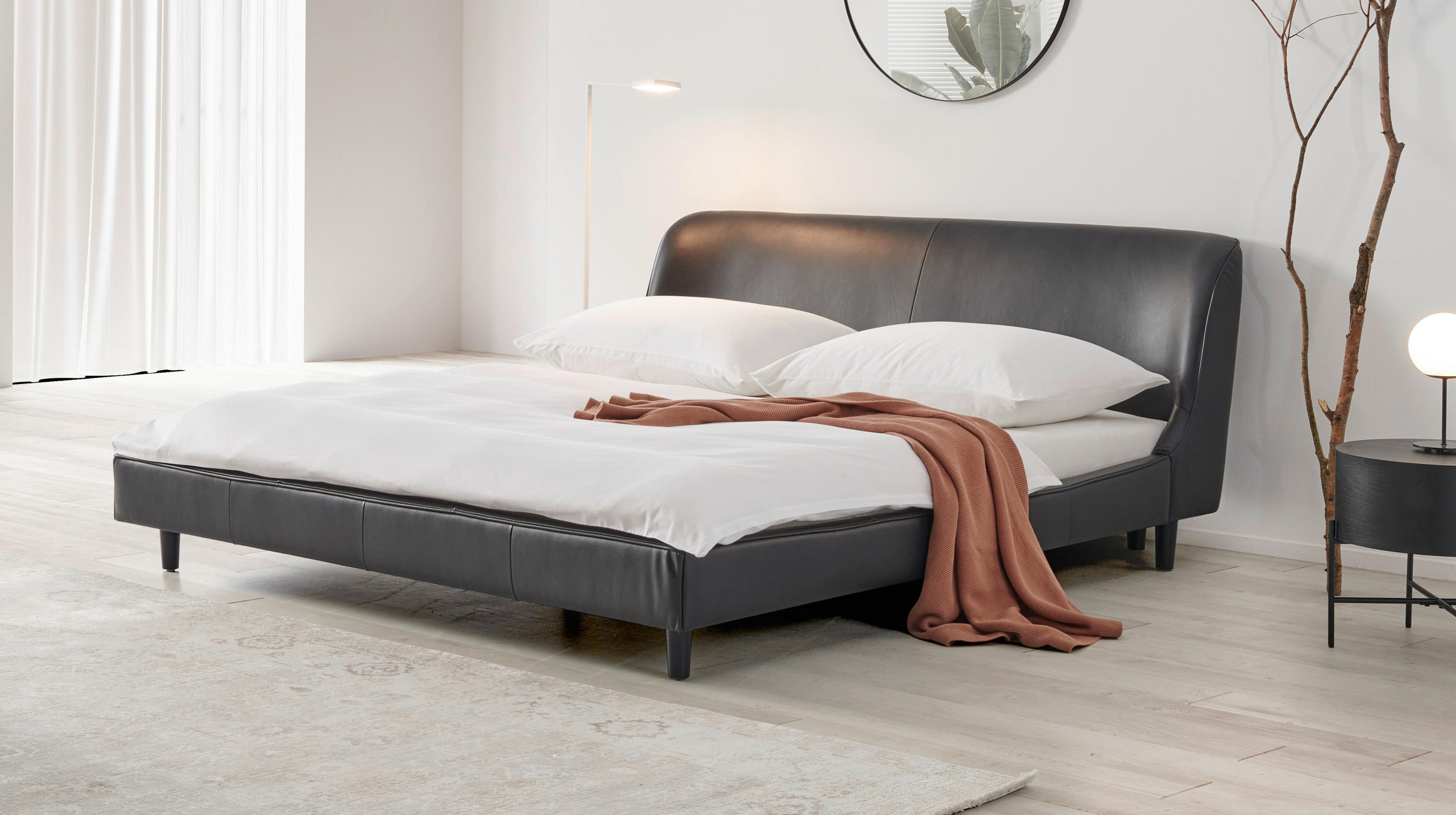 POLSTERBETT Lattenrost Schwarz 180/200 cm  - Schwarz, MODERN, Leder/Holz (180/200cm) - Livetastic