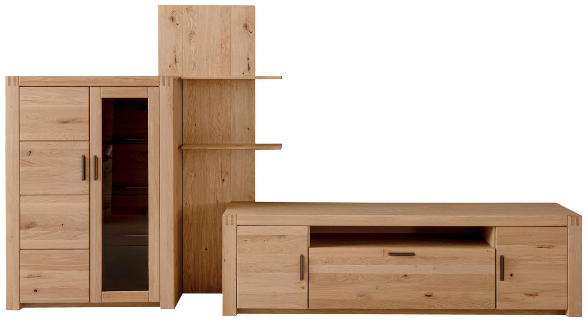 WOHNWAND 3-teilig  in Eichefarben 332/184/50 cm  - Eichefarben/Anthrazit, Design, Glas/Holz (332/184/50cm) - Livetastic