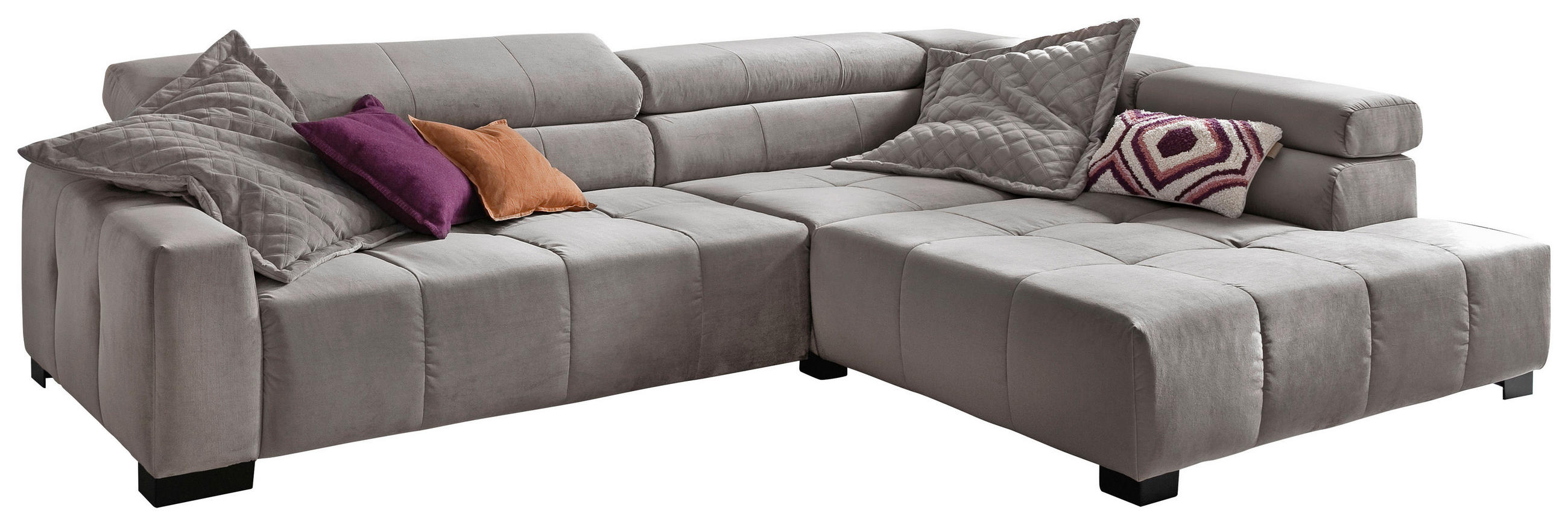 ECKSOFA Silberfarben Velours  - Silberfarben/Schwarz, KONVENTIONELL, Textil/Metall (311/219cm) - Hom`in