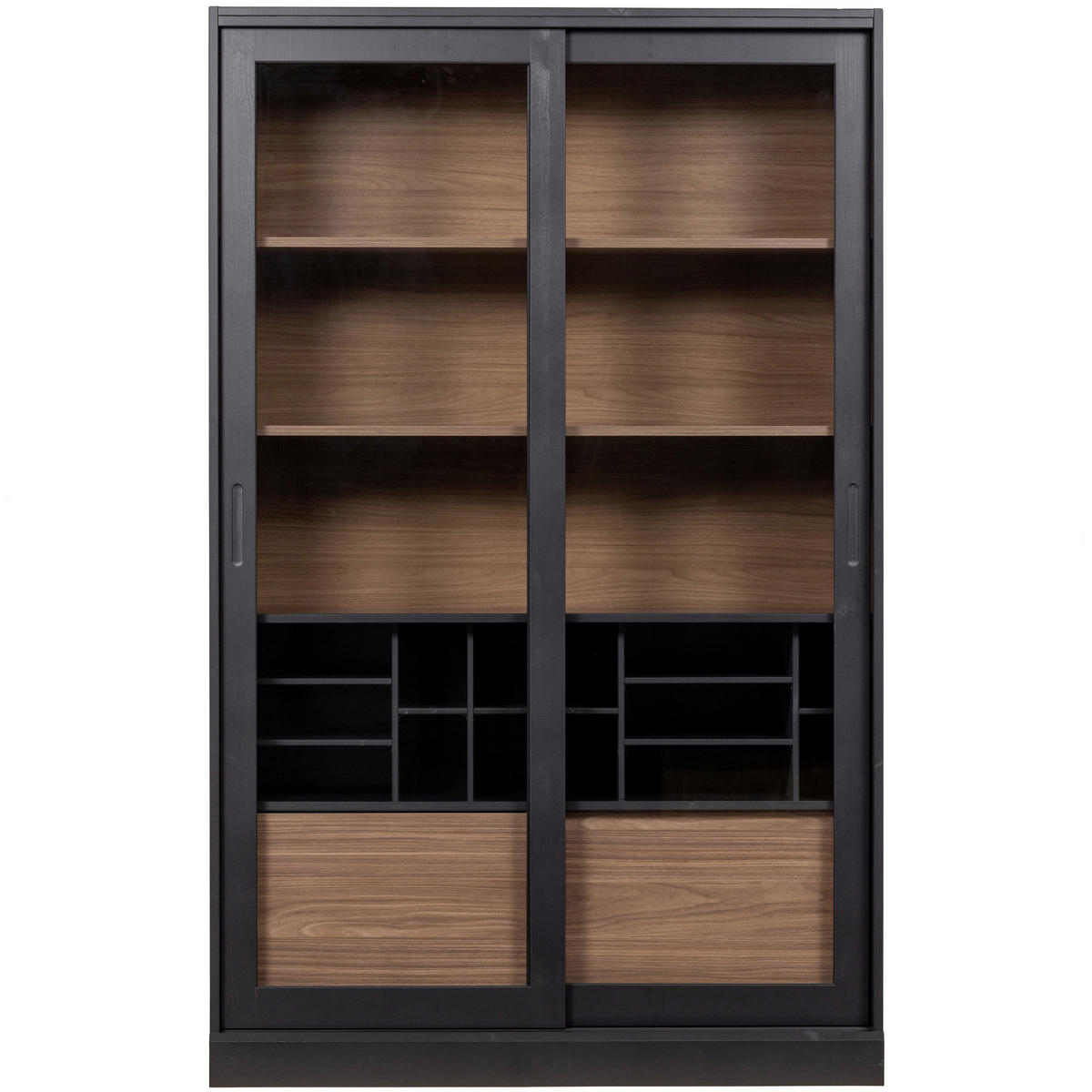 VITRINE in massiv Kiefer Schwarz, Walnussfarben  - Nussbaumfarben/Walnussfarben, Design, Glas/Holz (125/200/57cm) - Livetastic