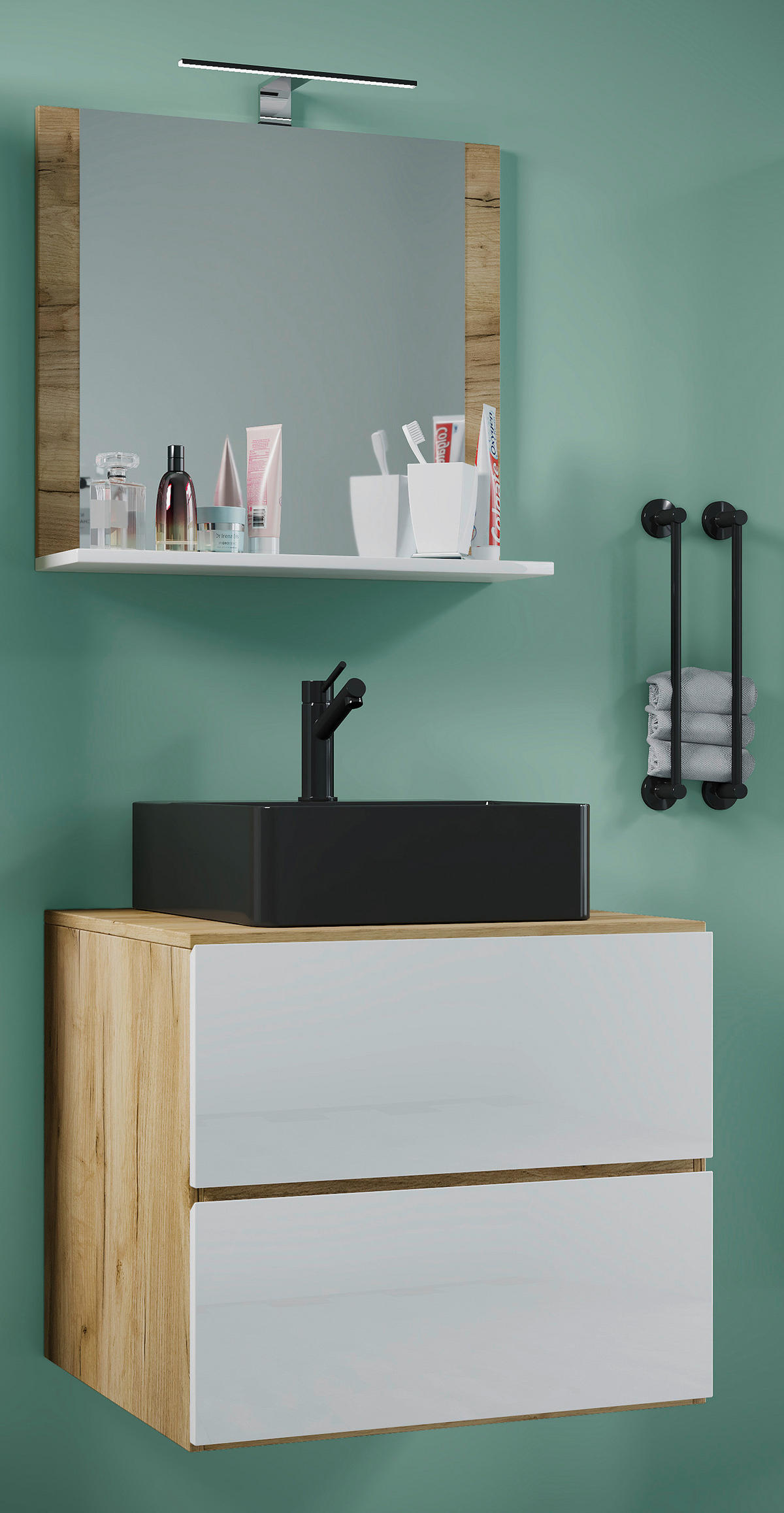 BADEZIMMER 3-teilig  in 61 cm  - Honigeiche/Weiss, Modern, Glas/Keramik (61cm) - MID.YOU