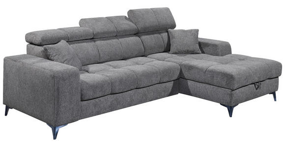 ECKSOFA Anthrazit Chenille Zierkissen, Bettkasten, Rücken echt, Kopfteilverstellung, Sitztiefenverstellung  - Anthrazit/Schwarz, KONVENTIONELL, Kunststoff/Textil (268/172cm) - Carryhome