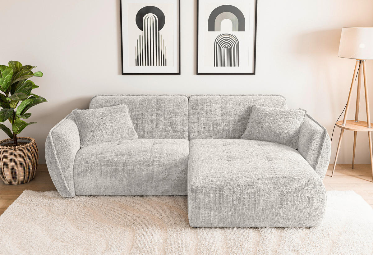ECKSOFA Nelia Beige Chenille  - Beige/Schwarz, Design, Kunststoff/Textil (252/155cm) - P & B