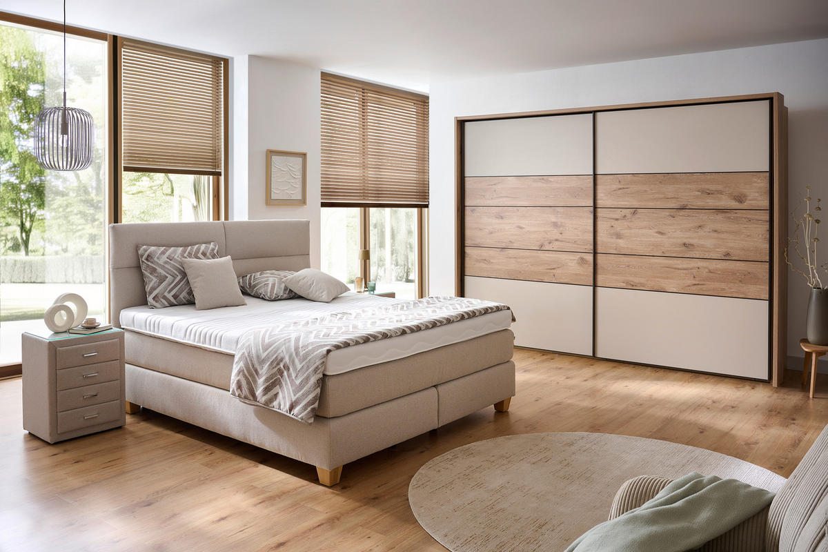 BOXSPRINGBETT 180/200 cm  Beige  - Beige/Naturfarben, Modern, Holz/Textil (180/200cm) - Beldomo - Sleep