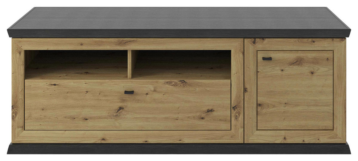 KOMODA POD TELEVIZI, tmavě šedá, dub artisan, 150/55,6/50 cm - černá/tmavě šedá, Basics, kov/kompozitní dřevo (150/55,6/50cm) - Hom`in