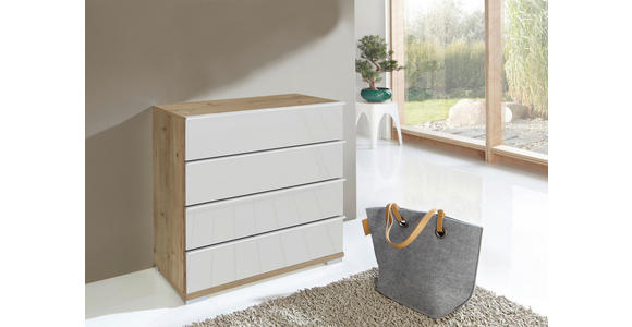 KOMMODE 75/82/42 cm  - Chromfarben/Eiche Bianco, Basics, Glas/Holzwerkstoff (75/82/42cm) - Venda