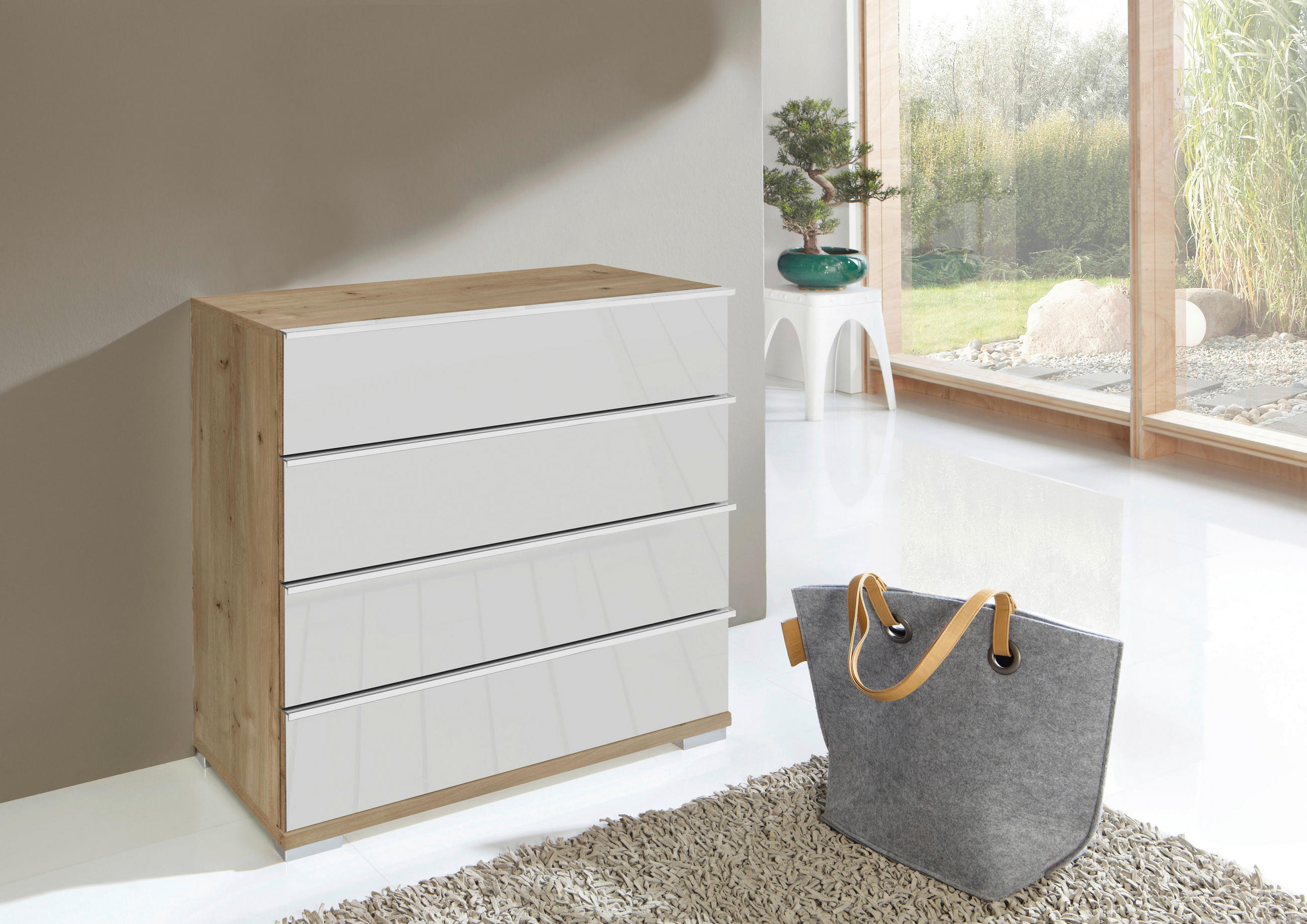 KOMMODE 75/82/42 cm  in Weiss, Eiche Bianco  - Chromfarben/Weiss, Basics, Glas/Holzwerkstoff (75/82/42cm) - Venda