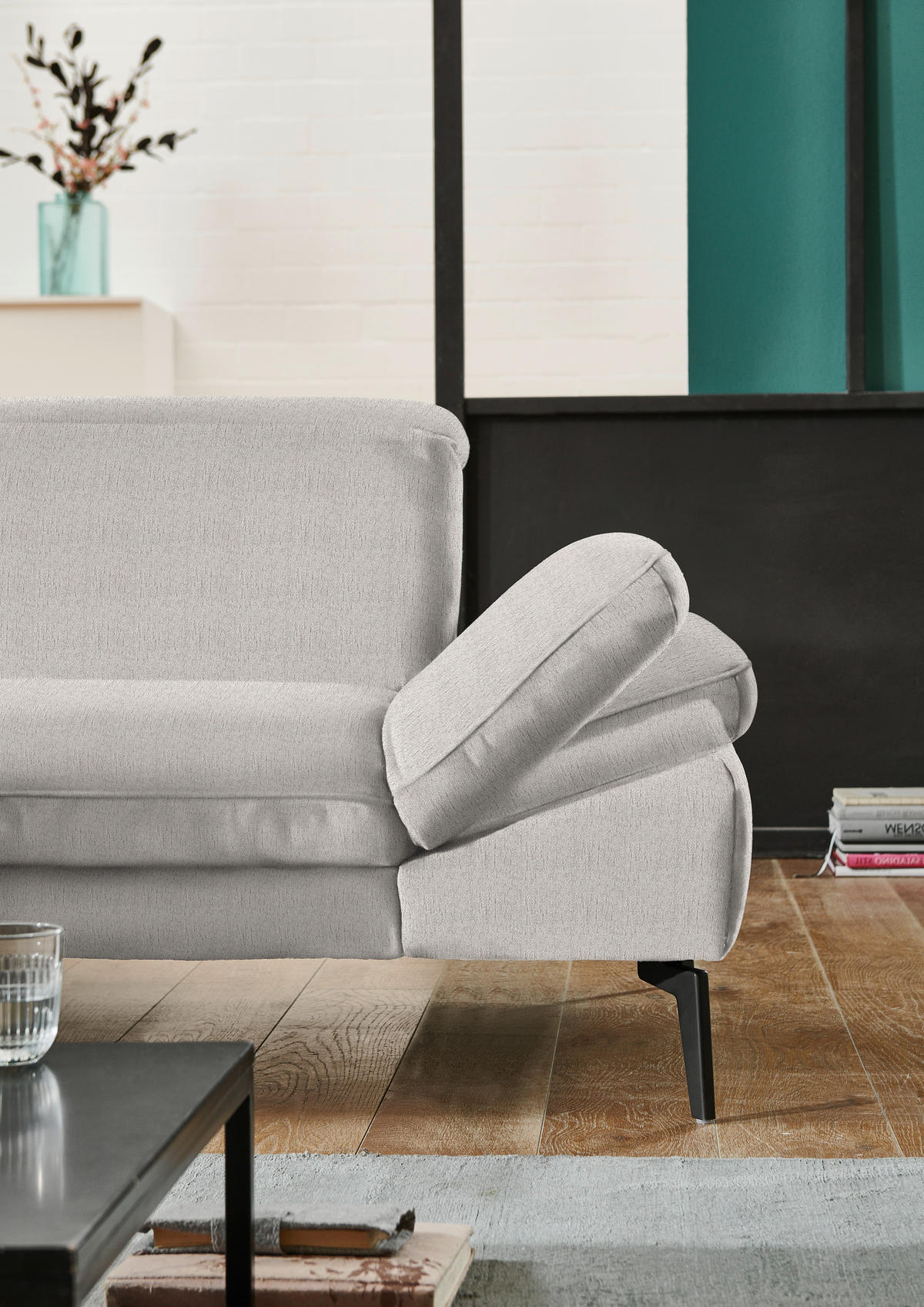 ECKSOFA in Chenille Beige  - Beige/Schwarz, Design, Textil/Metall (188/319cm) - Beldomo System