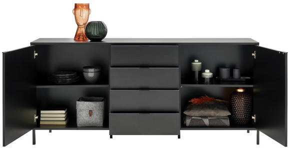 SIDEBOARD Schwarz, Goldfarben Einlegeböden  - Goldfarben/Schwarz, Trend, Holzwerkstoff/Metall (187,8/84/42cm) - Hom`in