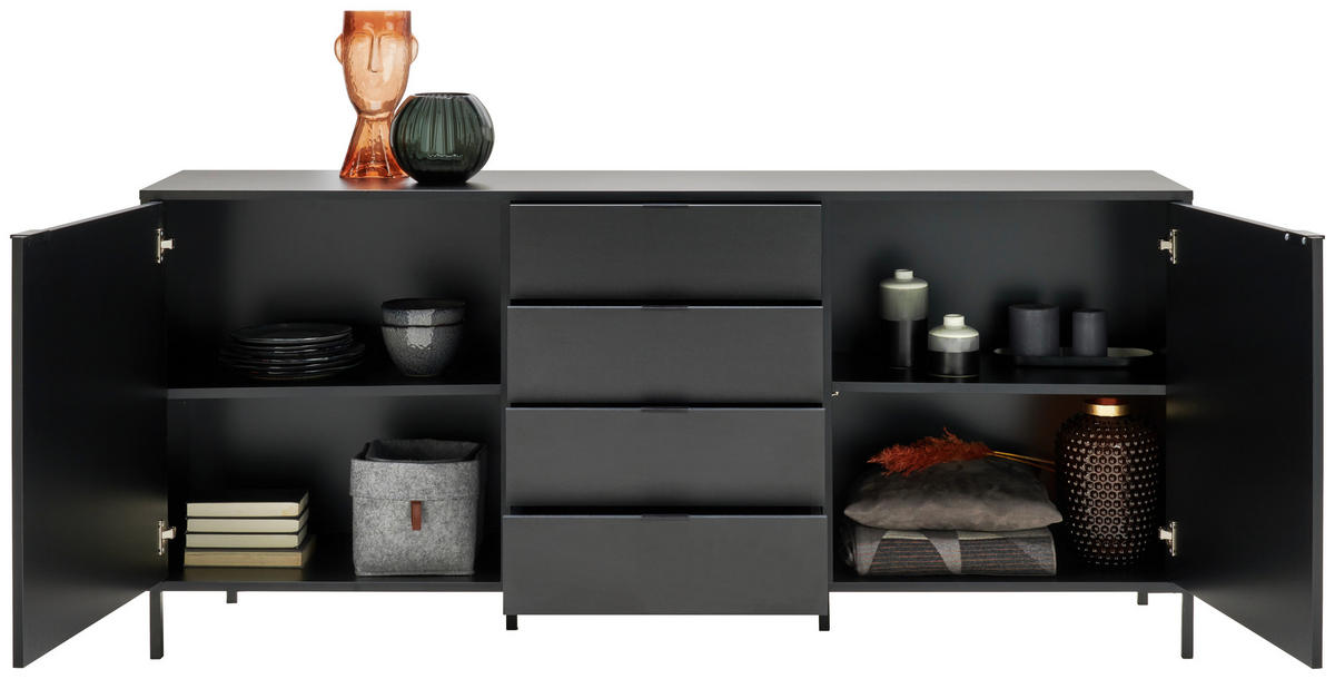 SIDEBOARD 187,8/84/42 cm  in Schwarz, Goldfarben  - Goldfarben/Schwarz, Trend, Holzwerkstoff/Metall (187,8/84/42cm) - Hom`in