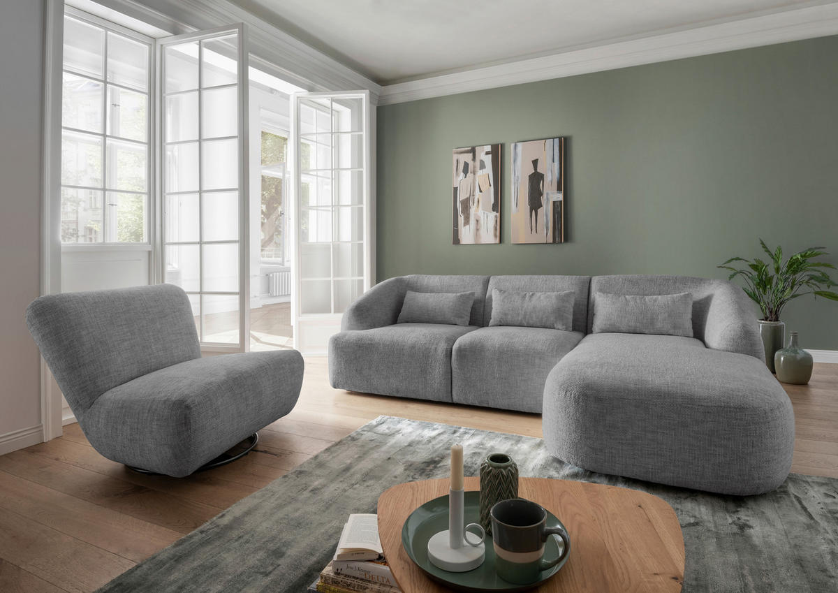 ECKSOFA in Struktur Silberfarben  - Silberfarben/Schwarz, Modern, Kunststoff/Textil (256/160cm) - Livetastic