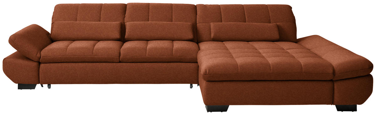 ECKSOFA  in Flachgewebe Rostfarben  341/204 cm  - Rostfarben/Schwarz, Design, Textil/Metall (341/204cm) - Xora