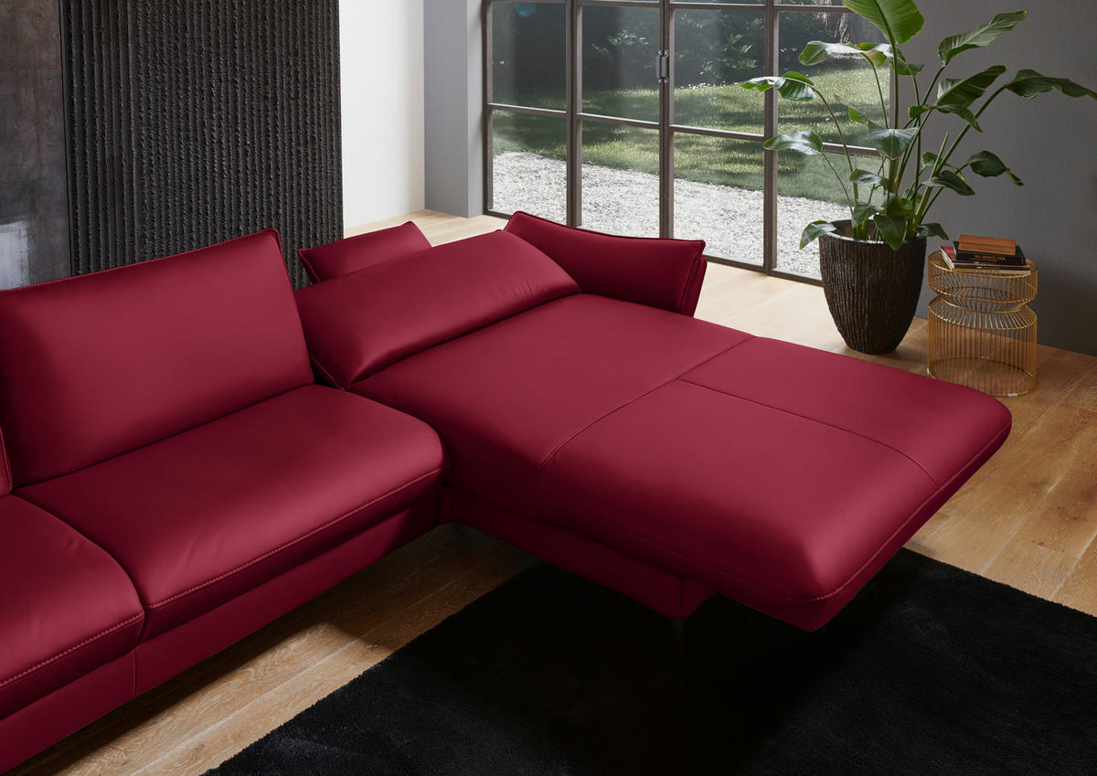 ECKSOFA in Echtleder Rot  334/172 cm  - Rot/Schwarz, Design, Leder/Metall (334/172cm) - Valdera