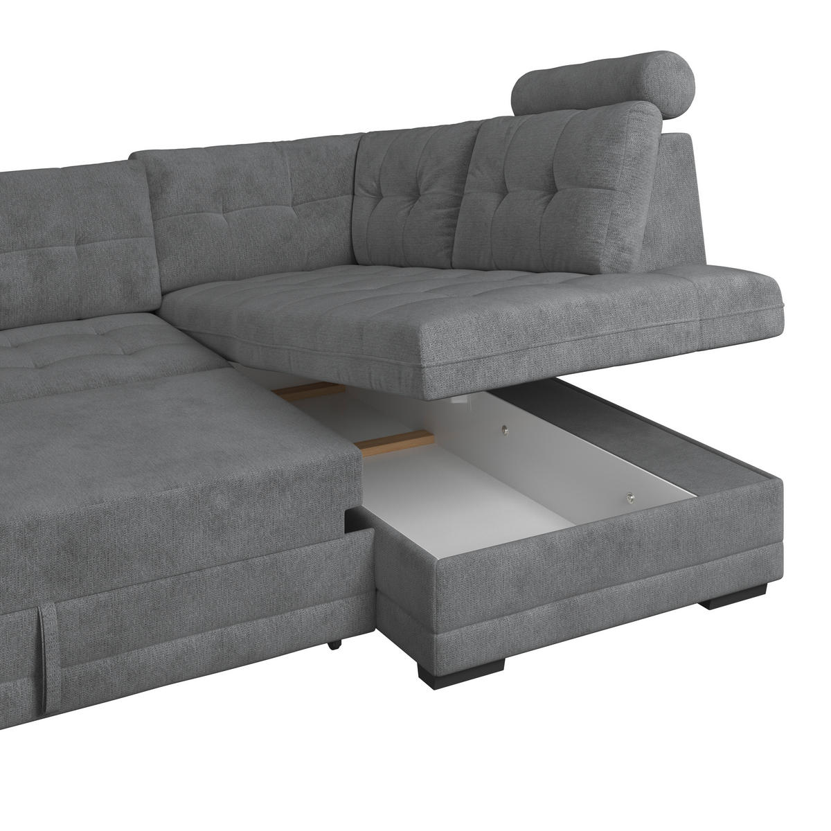 ECKSOFA FALCO NEW Anthrazit Mikrofaser, Struktur Bettkasten, Kopfstütze  - Anthrazit/Schwarz, KONVENTIONELL, Kunststoff/Textil (251/183cm) - MID.YOU
