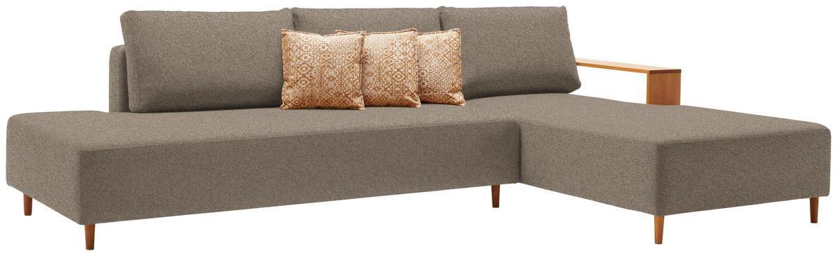 ECKSOFA in Flachgewebe Greige  - Greige/Eichefarben, Design, Holz/Textil (307/190cm) - Joka