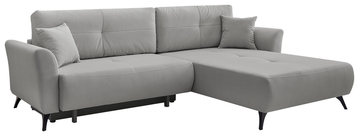 ECKSOFA GEMMA Grau Flachgewebe Zierkissen, Rückenkissen, Bettkasten, Schlaffunktion, Rücken echt, Stauraum  - Schwarz/Grau, Design, Textil/Metall (270/183cm) - P & B