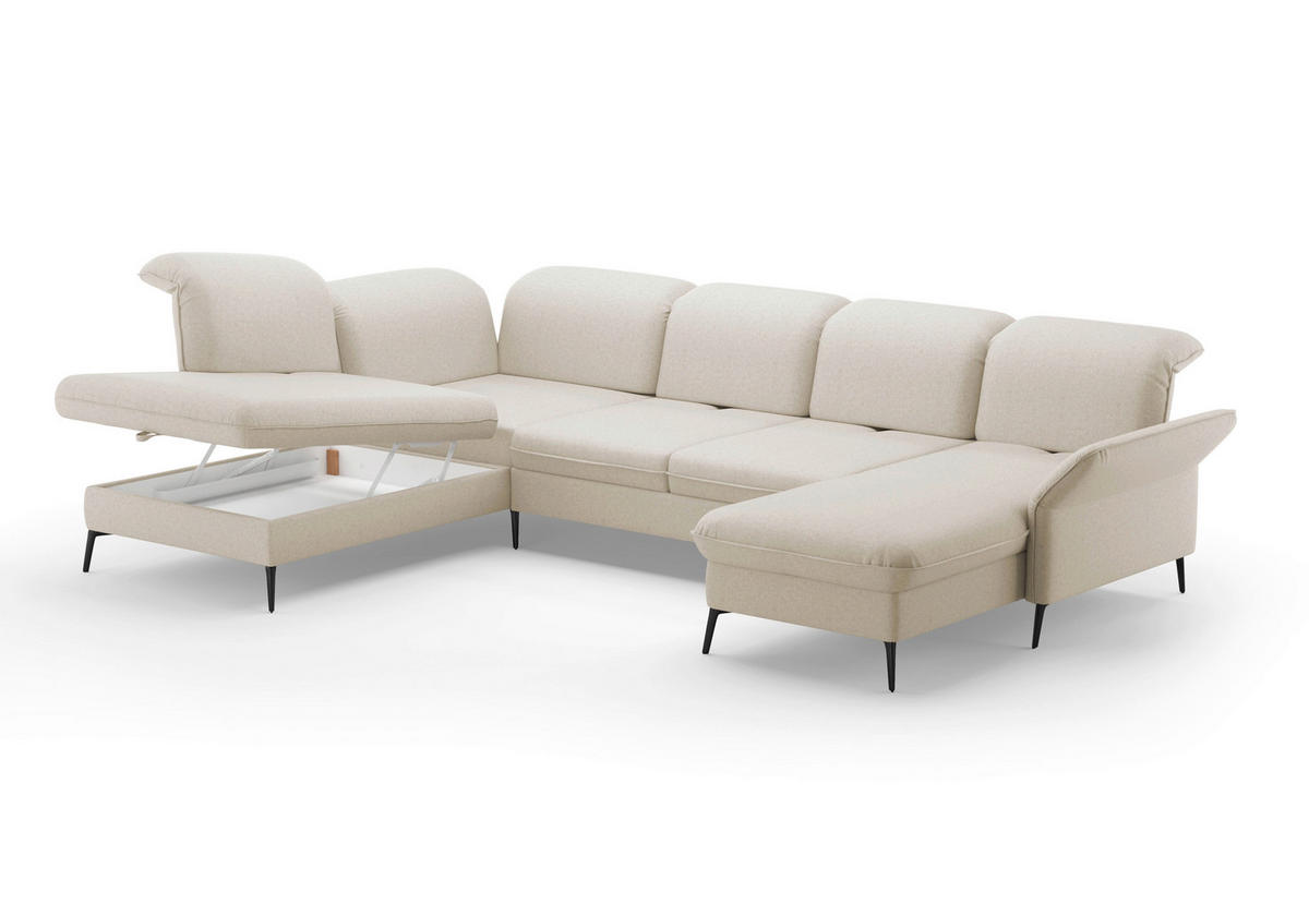 WOHNLANDSCHAFT in Flachgewebe Creme  - Creme/Schwarz, Konventionell, Textil/Metall (231/359/198cm) - Sit & More