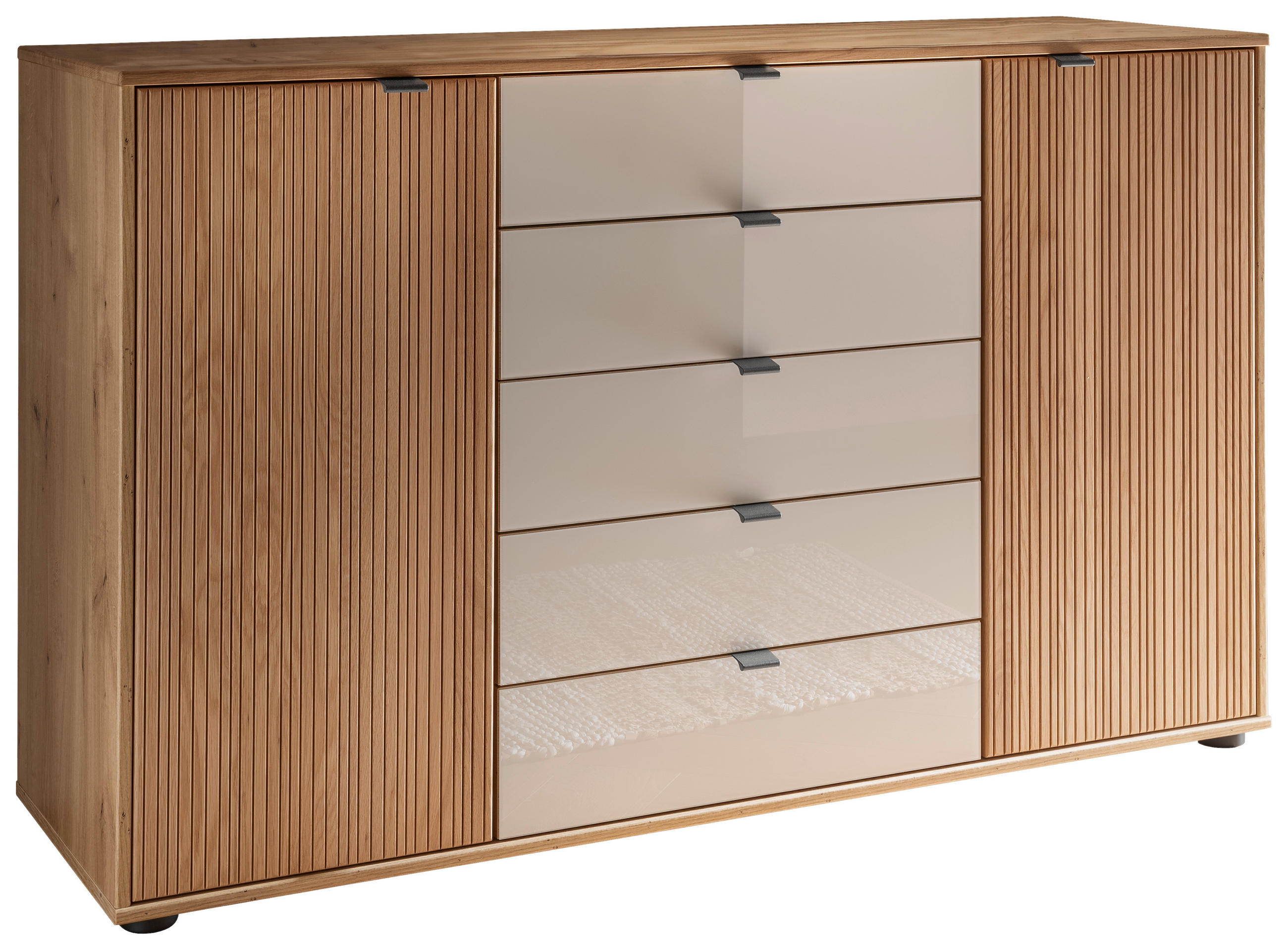 KOMMODE 141/86/43 cm  in Champagner, Eiche Bianco  - Eiche Bianco/Schieferfarben, KONVENTIONELL, Holz/Holzwerkstoff (141/86/43cm) - Venda
