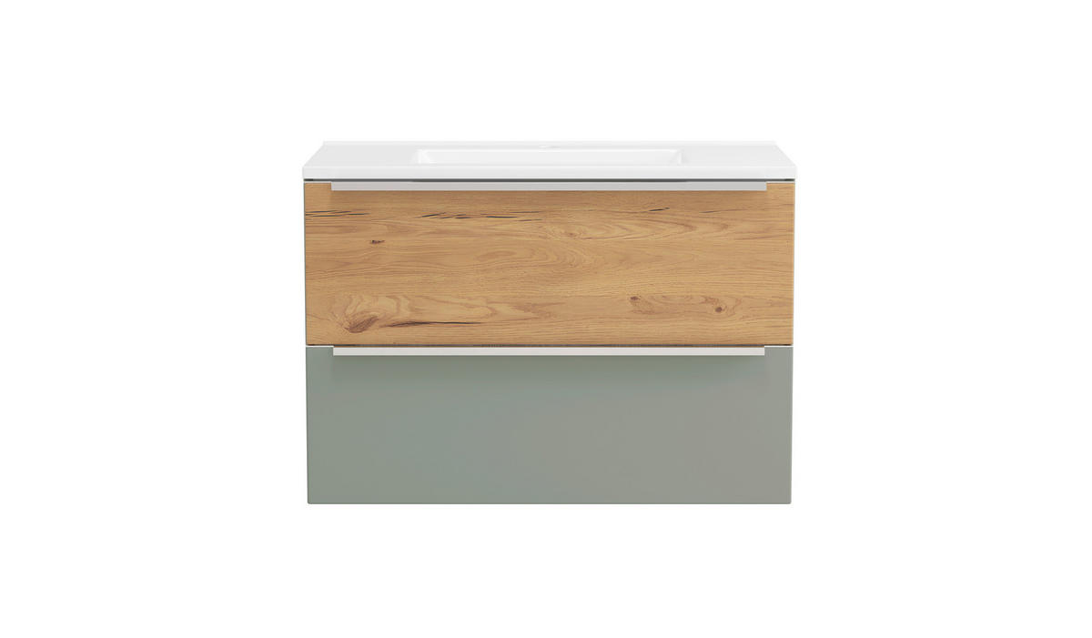 BADEZIMMER 2-teilig  in 80 cm  - Schilfgrün/Wildeiche, Trend, Glas/Holzwerkstoff (80cm) - Held