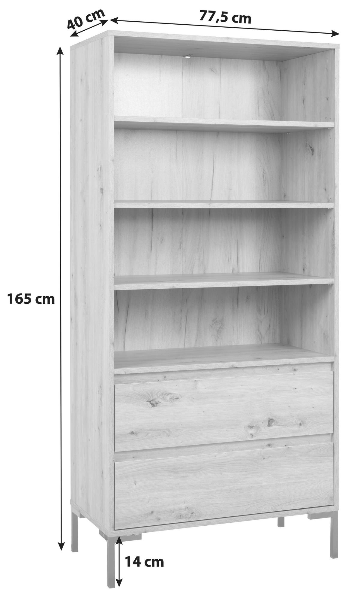 REGAL Eiche Artisan  - Schwarz/Eiche Artisan, LIFESTYLE, Holzwerkstoff/Metall (77,5/165/40cm) - MID.YOU