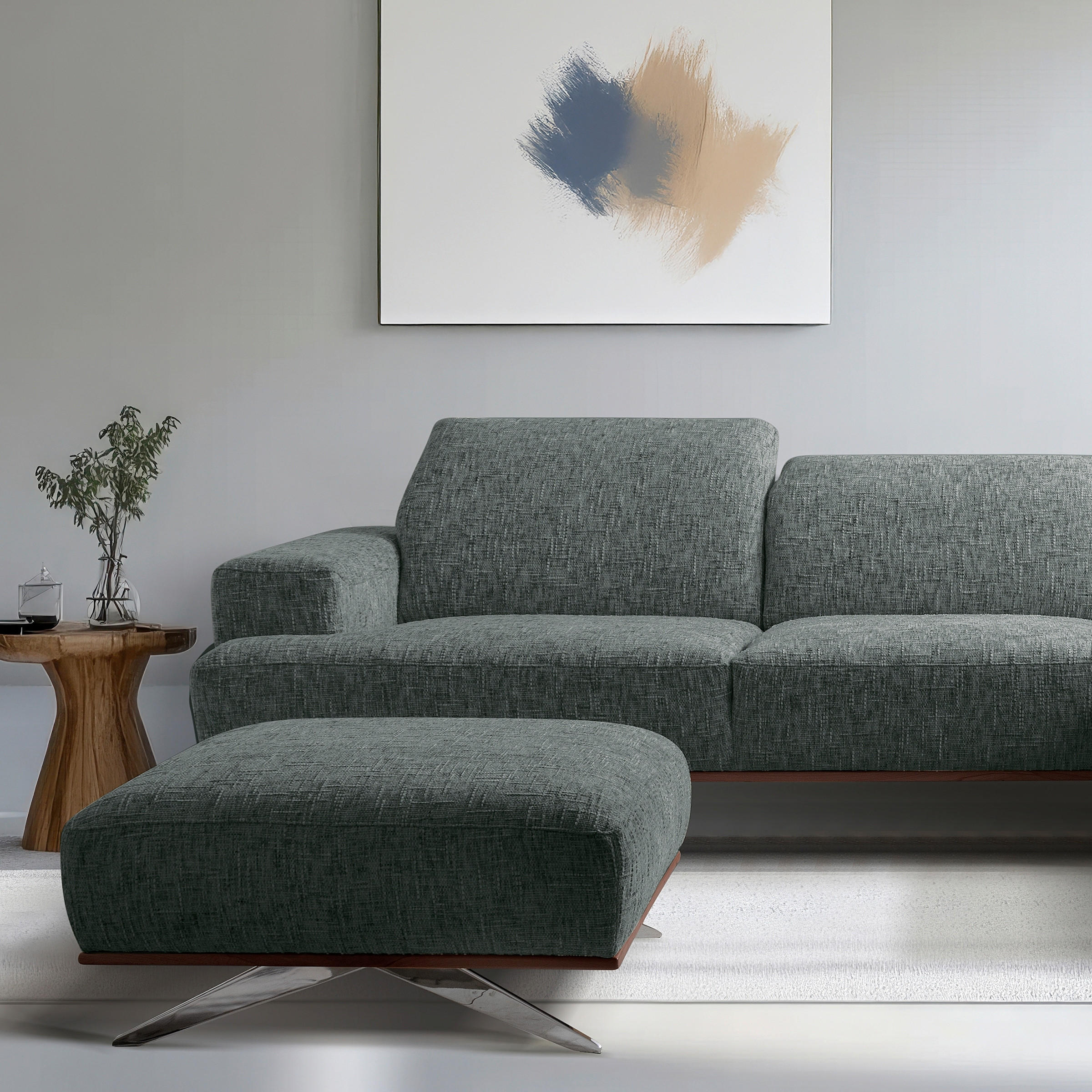 HOCKER PORTLAND Struktur Anthrazit  - Chromfarben/Dunkelbraun, Design, Holz/Textil (95/46/80cm) - Livetastic