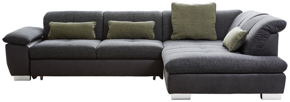 ECKSOFA Schwarz, Dunkelgrau Chenille, Mikrofaser  - Chromfarben/Dunkelgrau, Design, Textil (242/313cm) - Xora