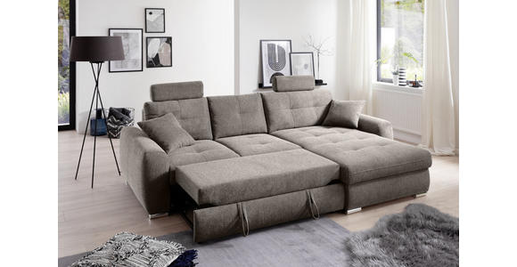 ECKSOFA in Mikrofaser Braun  - Chromfarben/Braun, MODERN, Kunststoff/Textil (276/193cm) - Hom`in