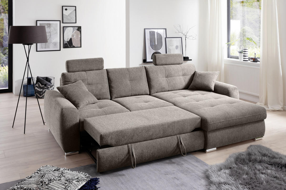 ECKSOFA in Mikrofaser Braun  276/193 cm  - Chromfarben/Braun, MODERN, Kunststoff/Textil (276/193cm) - Hom`in