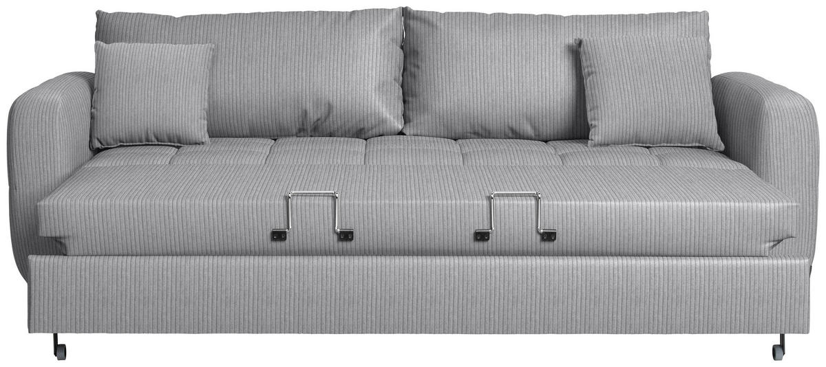 SCHLAFSOFA Cord, Velours Hellgrau Stoffauswahl, Bettfunktion erhältlich, Rücken echt, Armteil links, Armteil rechts  - Hellgrau/Schwarz, Design, Holz/Textil (236/88/101cm) - Lomoco