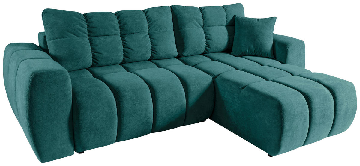 ECKSOFA FERANO Blau Velours  - Blau/Schwarz, Design, Kunststoff/Textil (253/172cm) - Livetastic