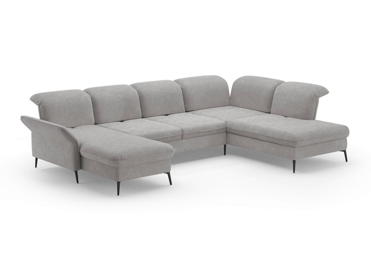 WOHNLANDSCHAFT in Flachgewebe Hellgrau  - Hellgrau/Schwarz, Konventionell, Textil/Metall (198/359/231cm) - Sit & More