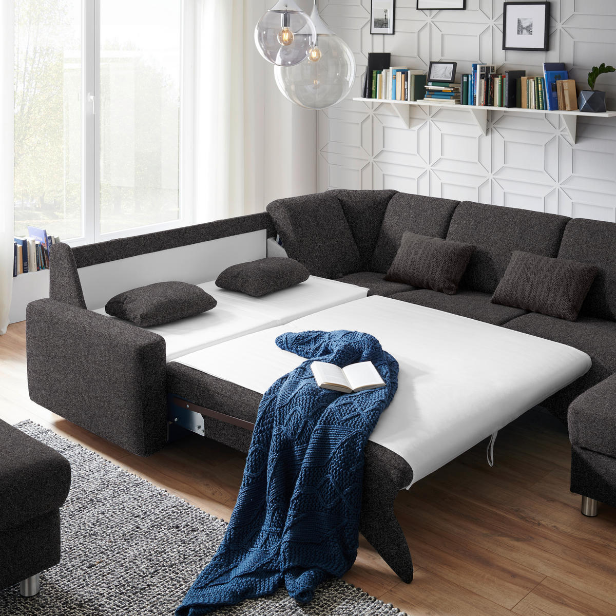 WOHNLANDSCHAFT in Chenille Dunkelbraun  - Dunkelbraun/Alufarben, KONVENTIONELL, Kunststoff/Textil (236/322/158cm) - Sedda