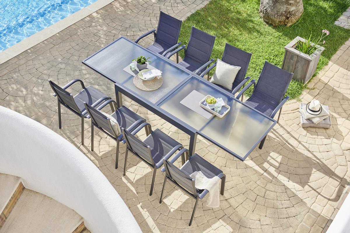 STAPELSESSEL in Metall, Textil Anthrazit, Schwarz  - Anthrazit/Schwarz, Basics, Textil/Metall (60/94/68cm) - Ambia Garden
