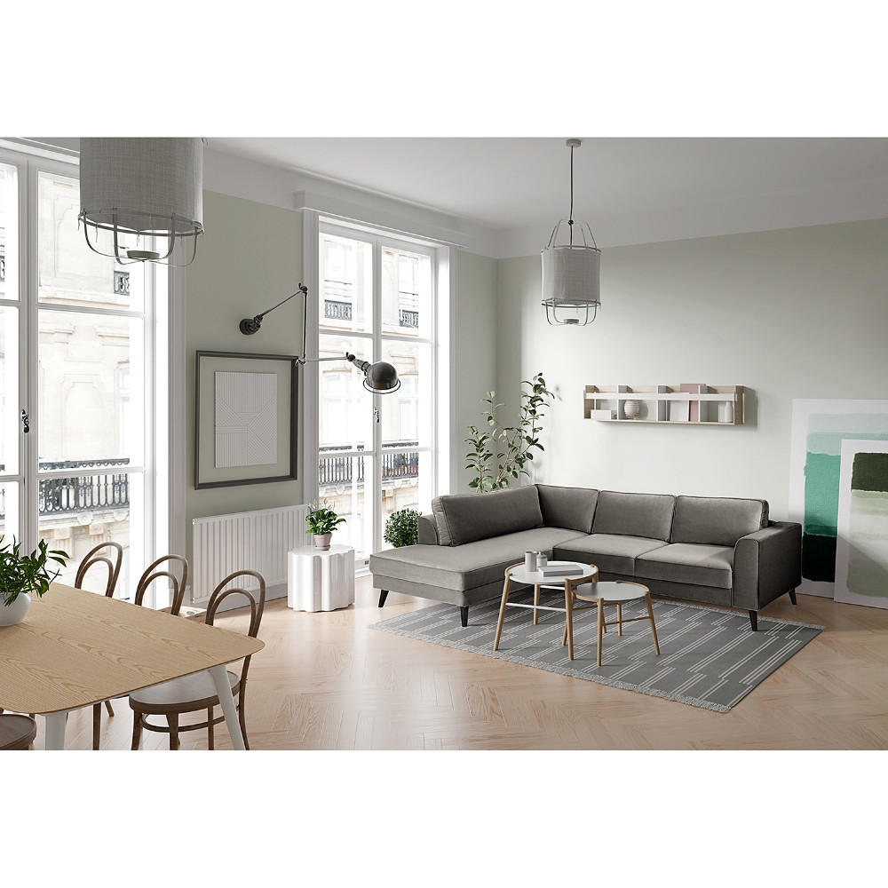 ECKSOFA in Samt, Velours Grau - Wengefarben/Grau, Modern, Holz/Textil (260/85/201cm) - Trendmanufaktur