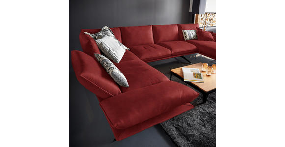 WOHNLANDSCHAFT in Echtleder Rot - Rot/Schwarz, Natur, Leder/Metall (217/359/155cm) - Dieter Knoll