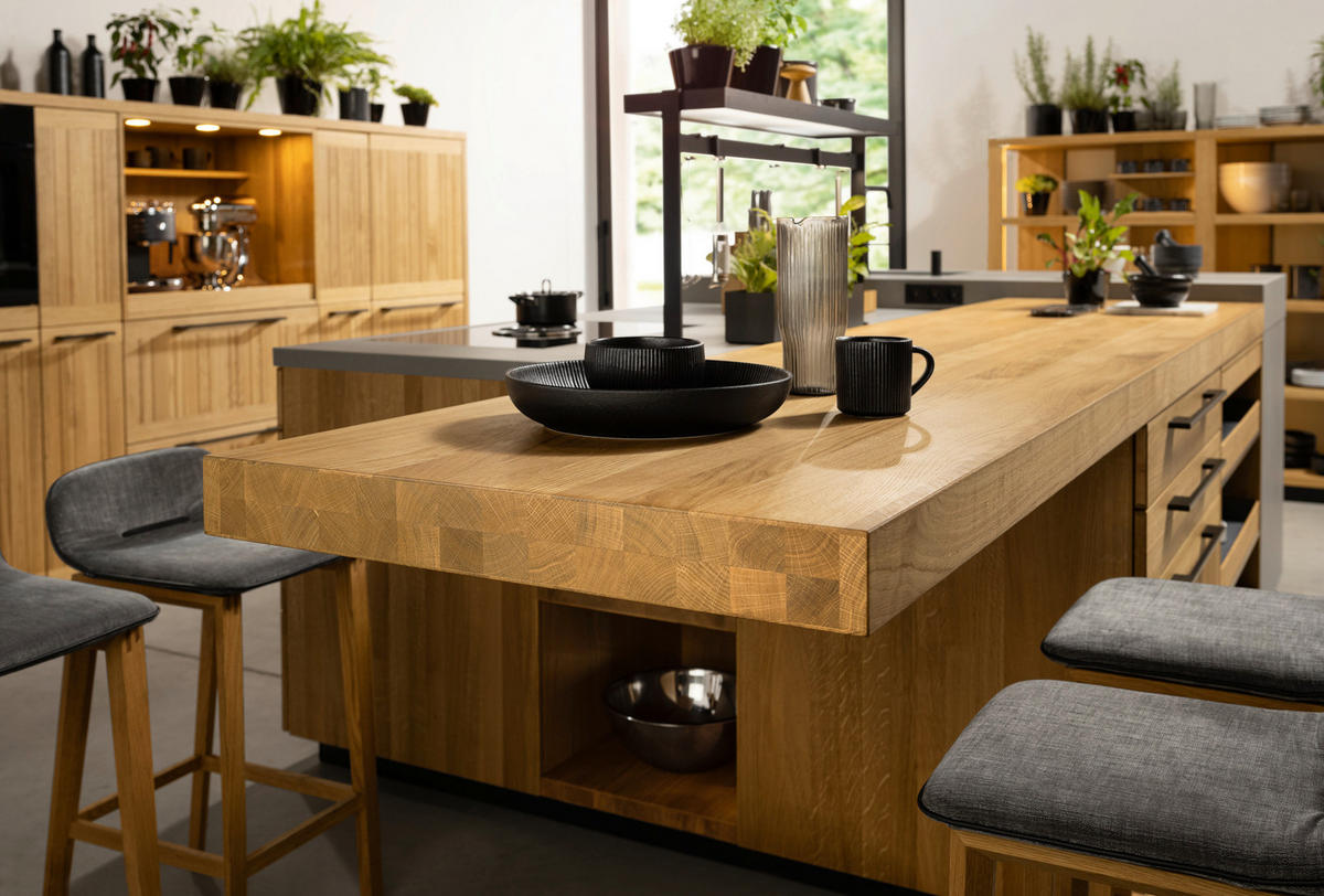 EINBAUKÜCHE   - Eichefarben, Design, Glas/Holz - TEAM 7