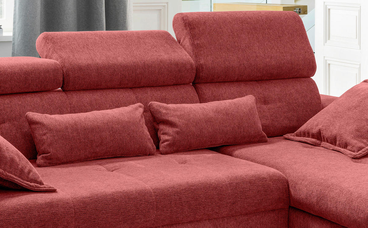 ECKSOFA Chenille Rot  - Rot/Schwarz, Basics, Textil/Metall (270/186cm) - Livetastic