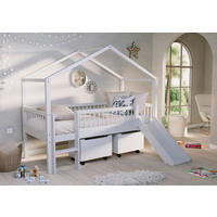 HAUSBETT Absturzsicherung, Leiter, Rutsche, Rollrost, Bettschublade 90/200 cm  - Naturfarben/Weiß, MODERN, Holz (90/200cm) - MID.YOU