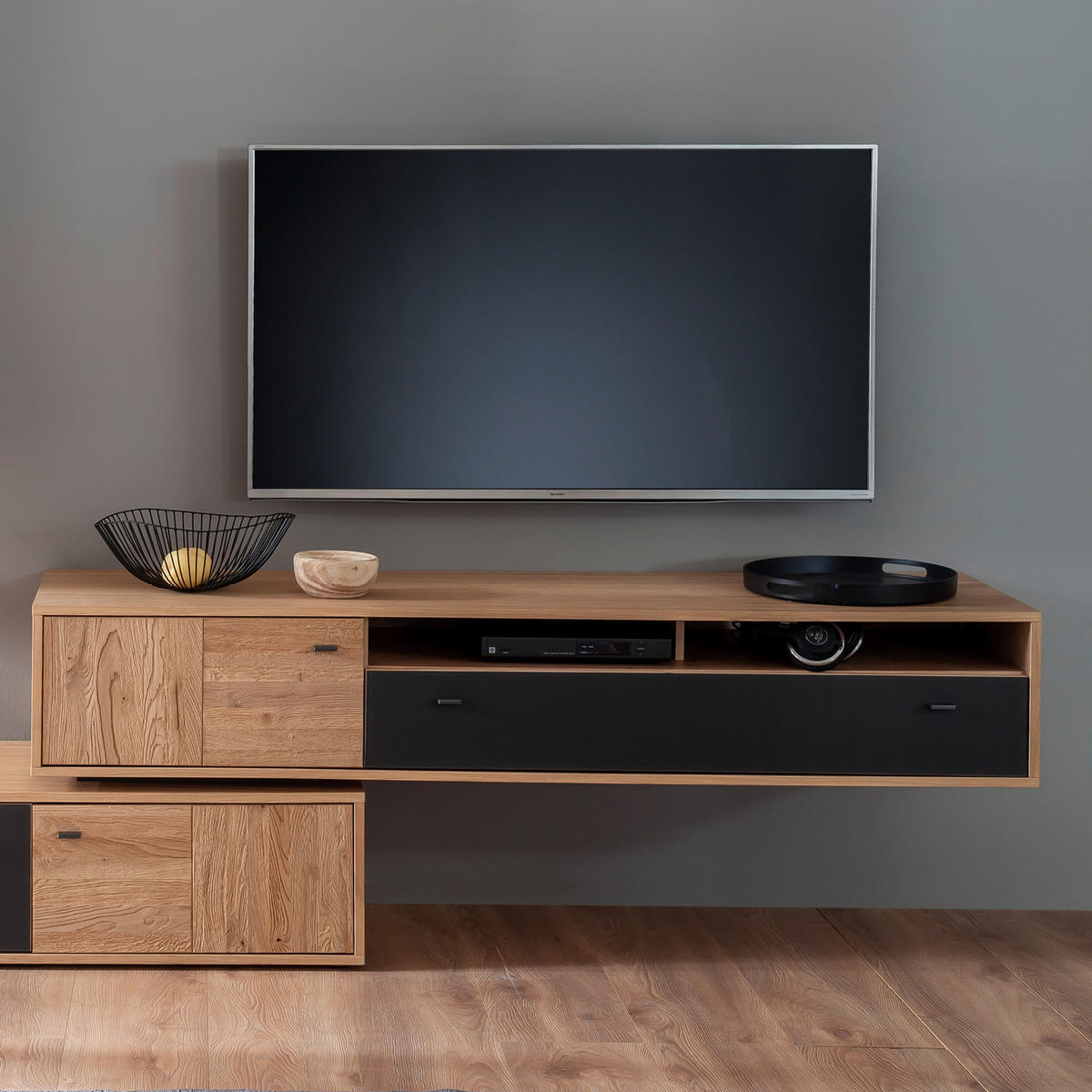 HYLLKOMBINATION  i antracit, ek Bianco  306/198/50 cm  - ek Bianco/svart, Design, metall/trämaterial (306/198/50cm) - MID.YOU